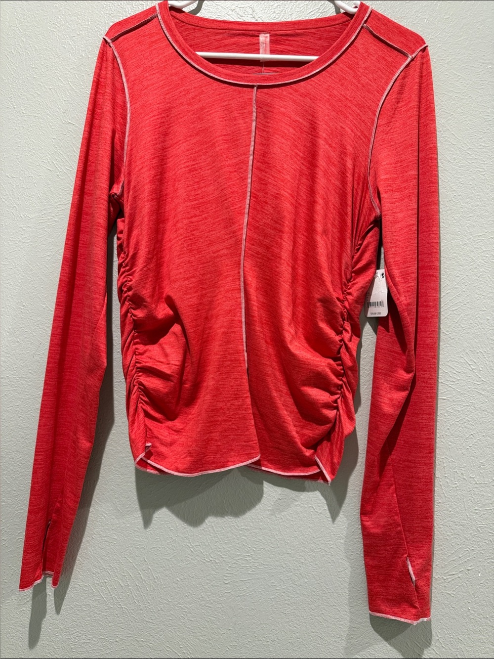 FP Movement by Free People Coral Red Long-Sleeve Ruched Side Tee
